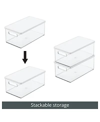 mDesign Plastic Storage Bin Box Container, Lid and Handles, 4 Pack, Clear/White