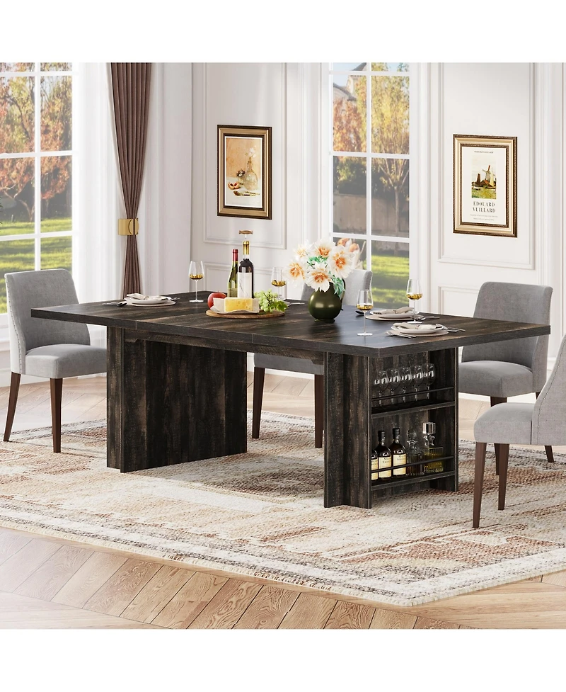 Tribesigns Farmhouse Dining Table for 6 to 8, 63-Inch Rectangular Wooden Kitchen with Storage, Industrial Dinner Shelves