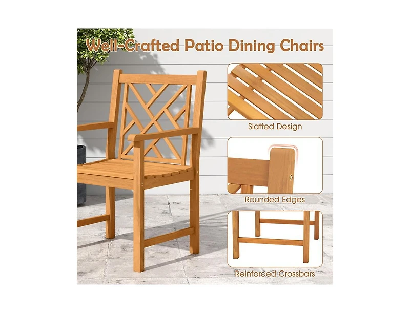 Slickblue Set of 2 Outdoor Acacia Wood Dining Chairs with Cross Back