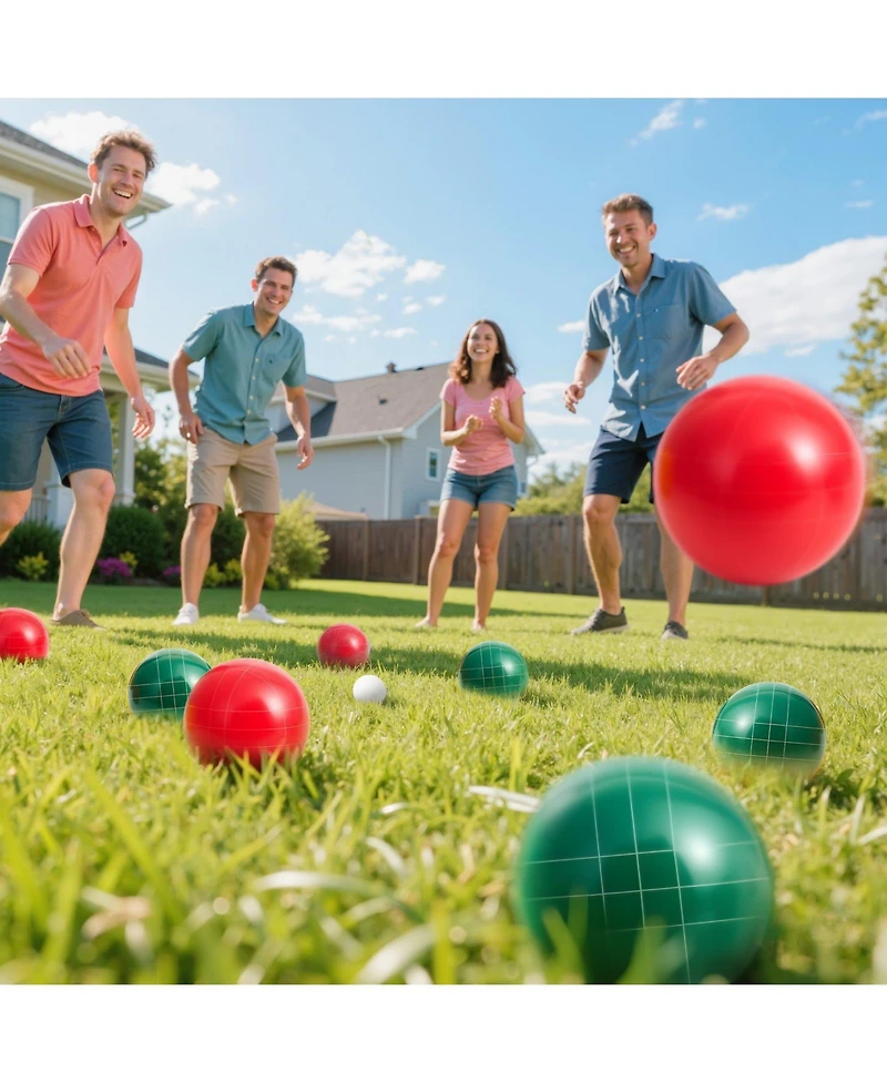 Mecale Bocce Ball Set, 107 mm, 8 Resin Balls + Pallino, Carry Bag & Measuring Rope, 2-8 Players