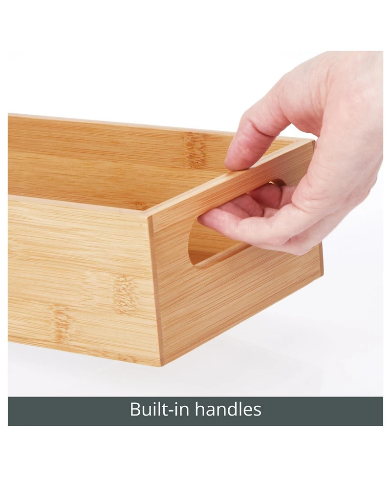 mDesign Bamboo Pantry Organizer Container Bin with Handles, 2 Pack, Natural/Tan