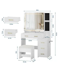 gaomon Vanity Desk with Mirror and Lights, Makeup Vanity Set with 5 Drawers, Stool, Power Outlet