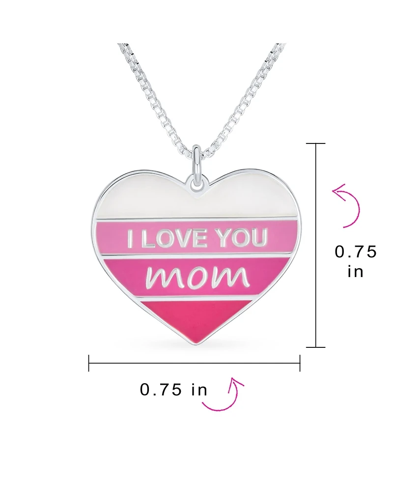 Bling Jewelry Pink Stripe Heart Words I love You Mom Heart Necklace Pendant Sterling Silver