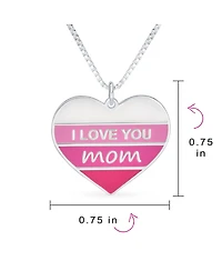 Bling Jewelry Pink Stripe Heart Words I love You Mom Heart Necklace Pendant Sterling Silver