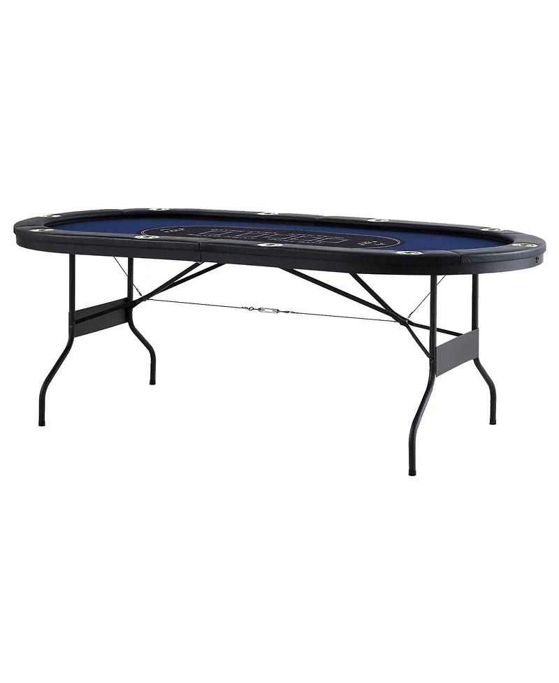 Mecale 84" Oval Foldable Poker Table for 10 Players, Padded Rails, Stainless Steel Cup Holders, Portable Blackjack & Card Table