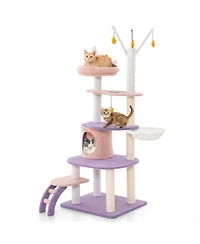 Aostirmotor 62" Tall Multi-level Cat Tower with Scratching Posts in Purplish Pink
