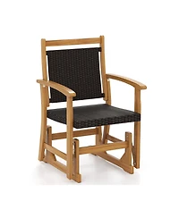 Slickblue Patio Rattan Glider Chair with Acacia Wood Frame and Wicker Seat