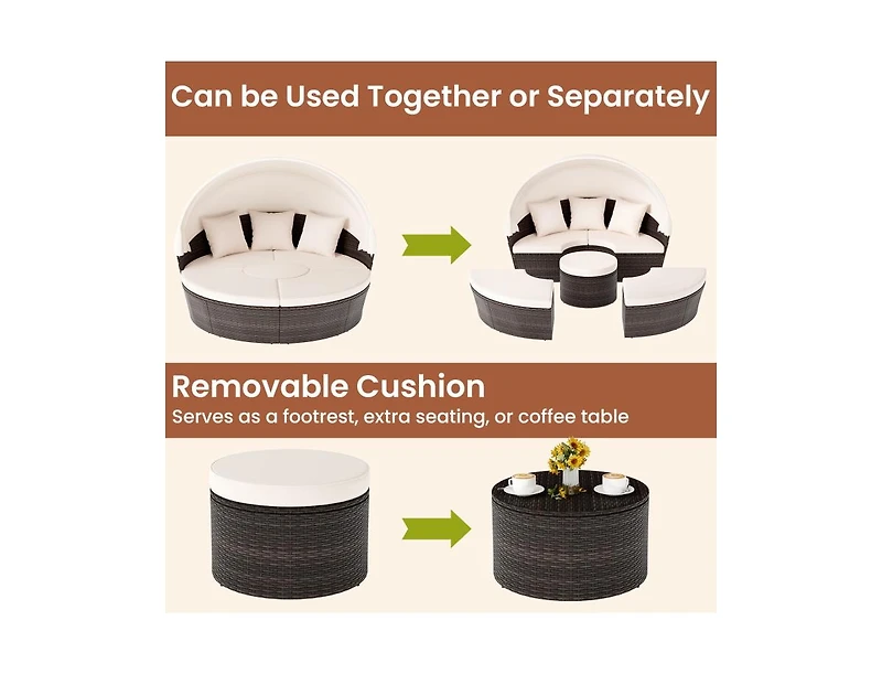 Slickblue Round Patio Daybed with Adjustable Retractable Canopy