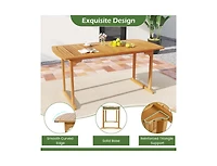 Slickblue Outdoor 63 Inch Dining Table, Slatted Surface with Umbrella Hole