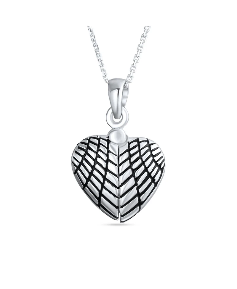 Bling Jewelry My Angel Word Angel Wing Heart Locket Pendant Necklace .925 Sterling Silver