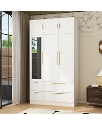 Homsee Wardrobe with Top Cabinet and Mirror, Bedroom Closet, Armoire,