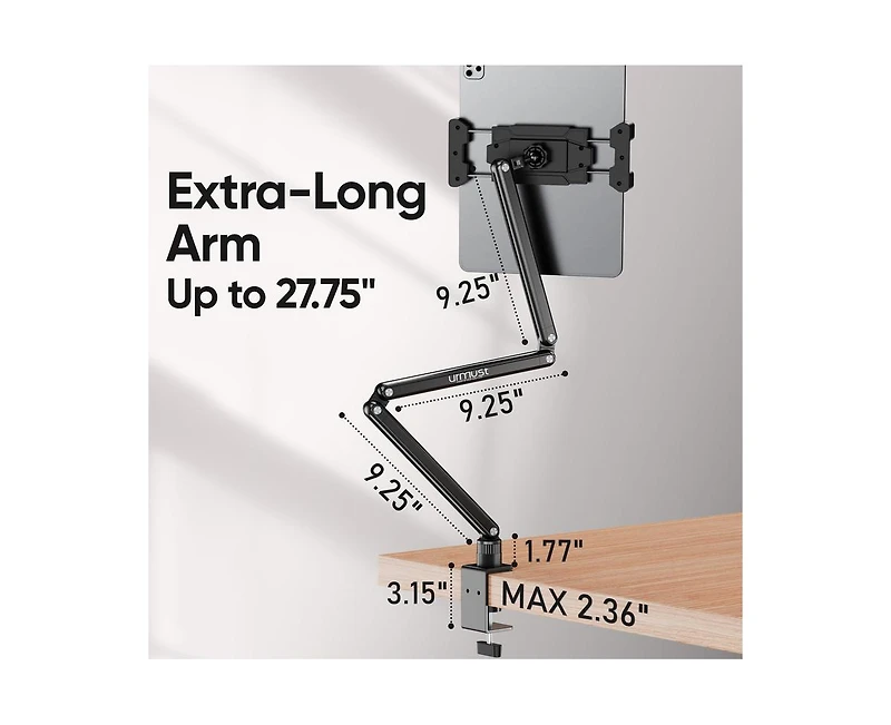 Urmust Tablet Mount for Desk Adjustable iPad Stand Holder, 360° Rotation Tablet Arm for 4.7"-18.5" Device
