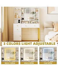 White Vanity Desk Mirror and Lights Makeup Desk Dressing Table for Bedrooms, Apartments, Easy to Assemble