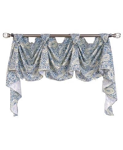 Rlf Home Paisley Verveine 3-s Victory 100% Cotton Tab Top Swag Window Curtain 54" x 25" Blue