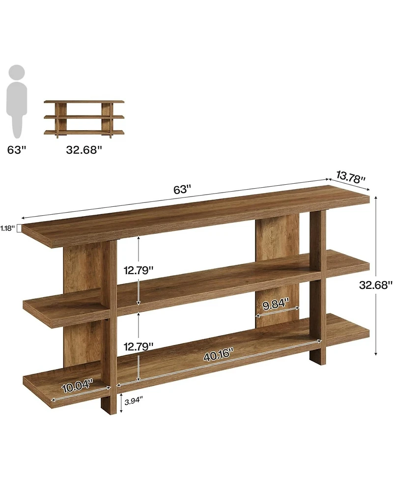 Tribesigns 63 Inches Long Console Table with Storage, Wooden Narrow Entryway Table with 3-Tier Shelf, Farmhouse Accent Foyer Sofa Furniture