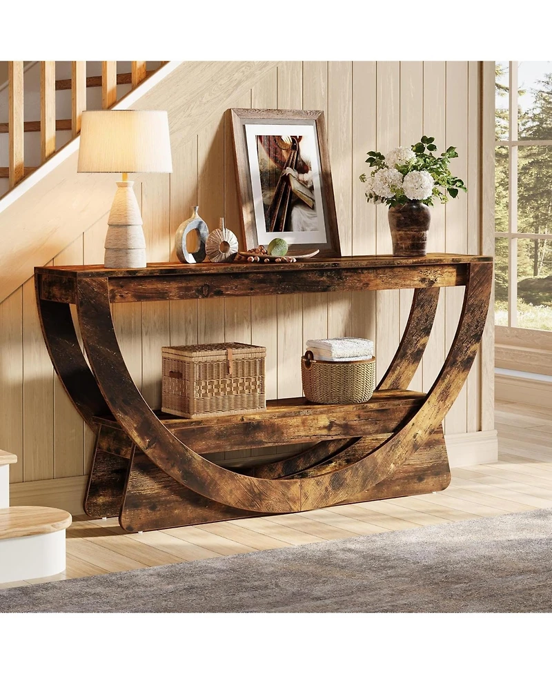 Tribesigns 63-Inch Console Table, Farmhouse 2-Tier Entryway Table with Arched Open Shelf, Narrow Long Sofa Table Behind Couch, Wooden Accent Table