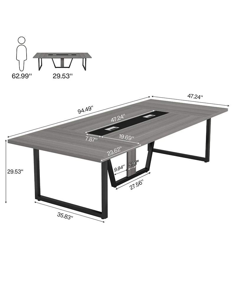 Tribesigns 94.5-Inch Conference Table for 10 People, Industrial 8 Ft Meeting with Two Grommets Home Office, Studio, Business