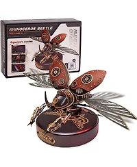 Robotime 3D Puzzles for Adults Electric Insect Metal Model Building Kit Desk Toys Hobby Kit for Adults Gift for Teens Rhinoceros Beetle Red