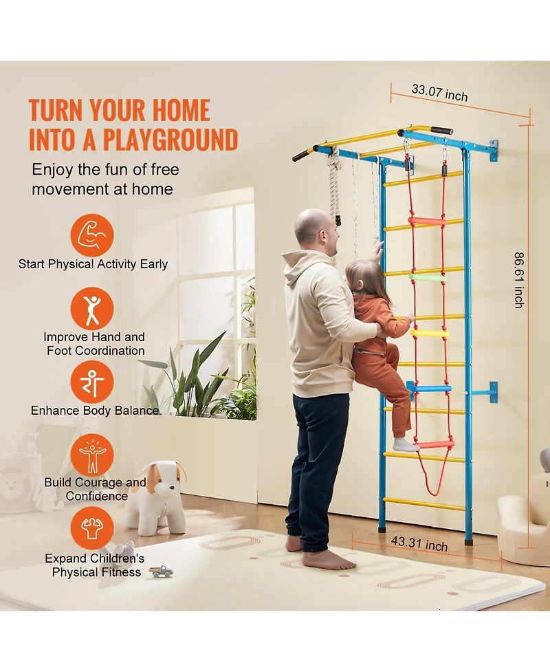 Mecale 5-in-1 Indoor Jungle Gym, Swedish Ladder Set w/ Pull-Up Bar, Rope Ladder & Rings, 220-Lb Capacity