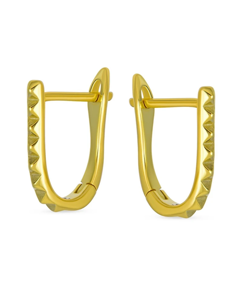 Bling Jewelry Modern Thin Huggie U Shape Hoop Earrings 14K Gold Plated .925 Sterling Silver