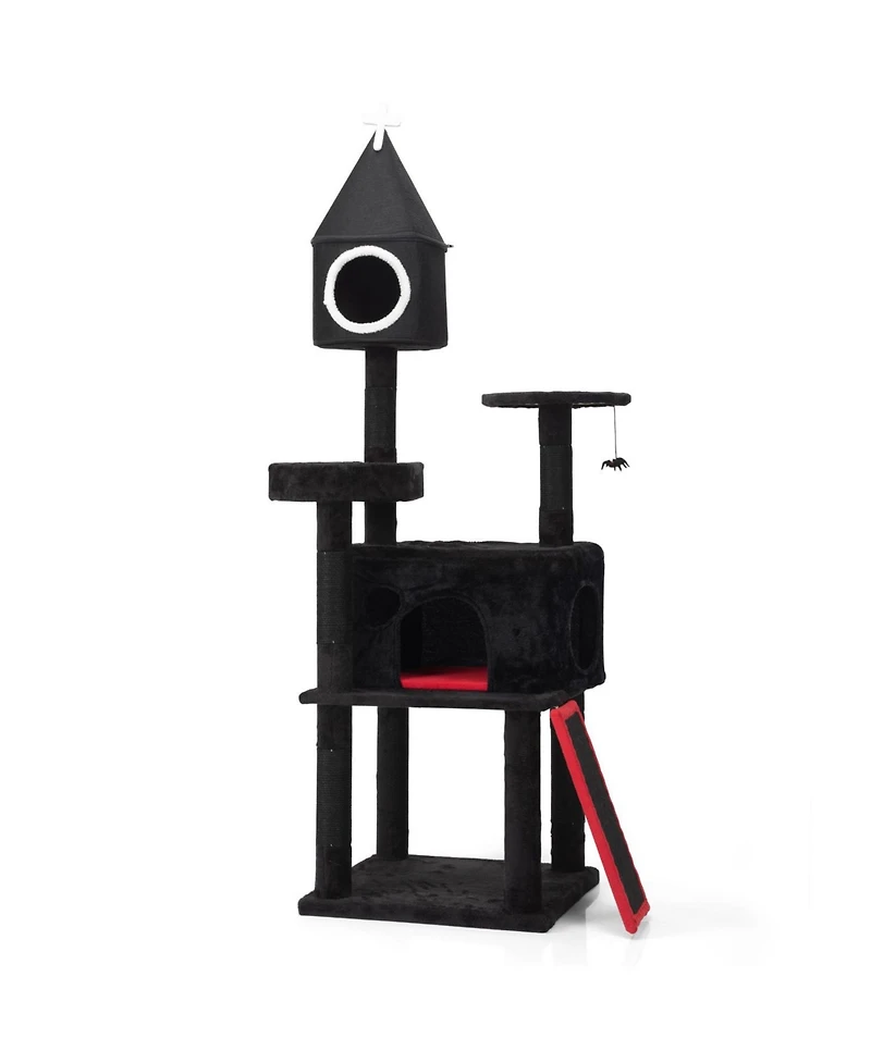 Aostirmotor 64.2" Tall Cat Tower with Coffin Bed,Condo in Black