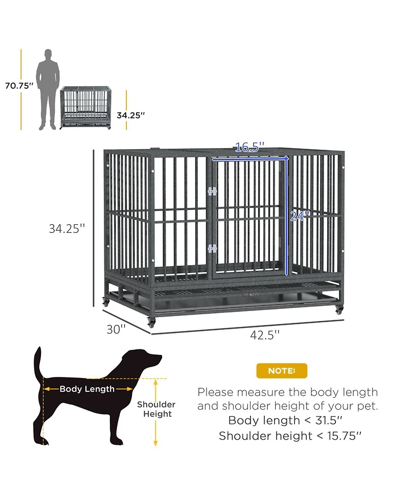 Aostirmotor Dog Crate Metal Cage Kennel in Grey