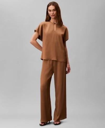 Calvin Klein Womens Plisse Short Sleeve Top Plisse Pull On Pant