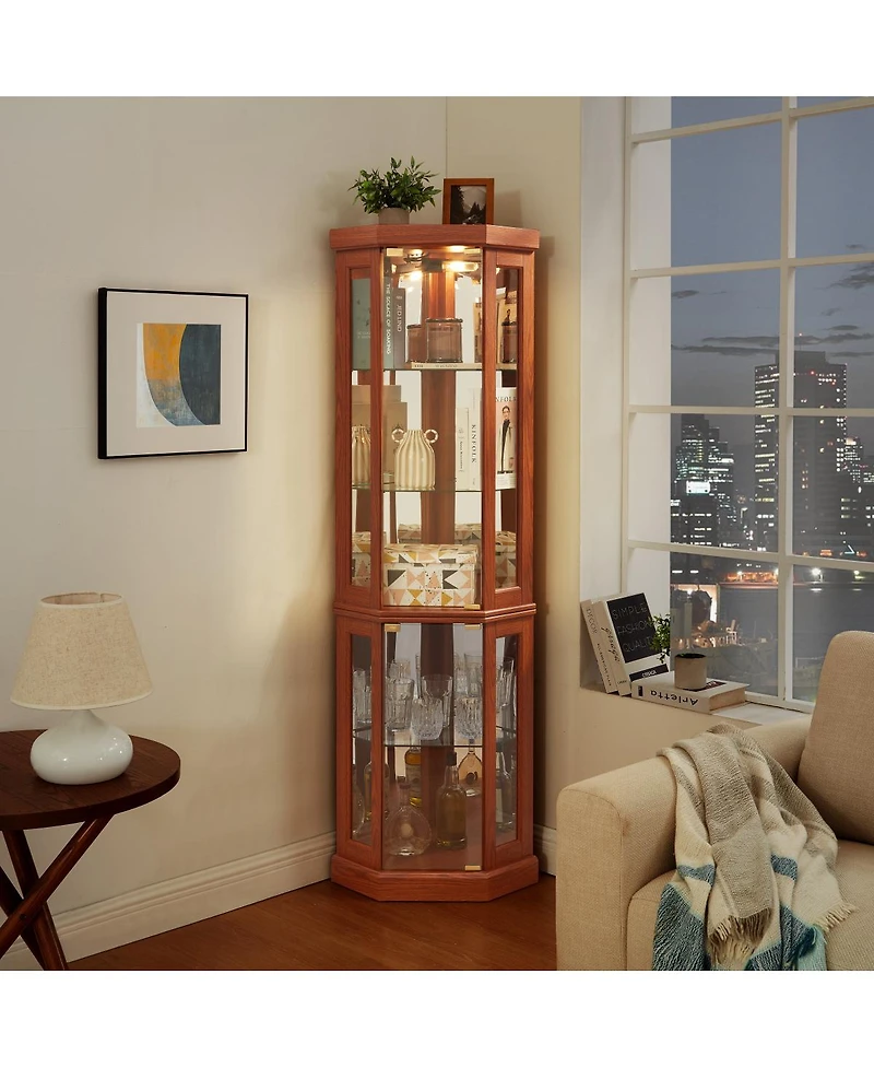 Streamdale Furniture Corner Lighted Curio Cabinet - Dark Oak