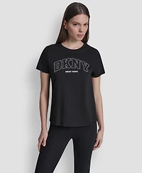 Dkny Sport Women's Rhinestone Varsity Logo Relaxed Fit Pull-On T-Shirt