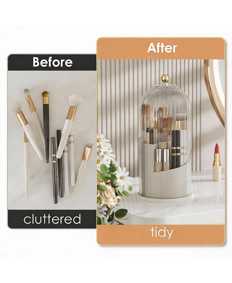 Yigii Makeup Brush Holder 360 Rotating Clear Dustproof Organizer