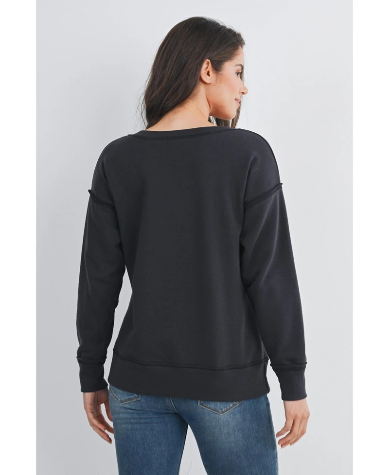 Hello Miz Maternity V Neck Long Sleeve Front Pocket Sweatshirt