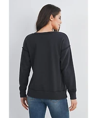 Hello Miz Maternity V Neck Long Sleeve Front Pocket Sweatshirt