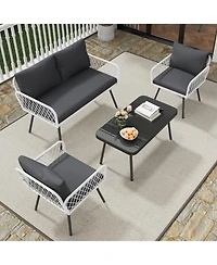 Gaomon Patio Furniture Set, 2 Pe Wicker Chairs with loveseat & Glass Top Coffee Table, Outdoor Couch Set with 5mm Cushions for Balcony