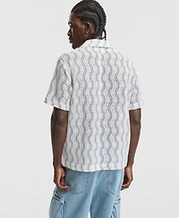 Mode of One Men's Short-Sleeve Relaxed Wave-Knit Camp-Collar Shirt, Macy's Exclusive