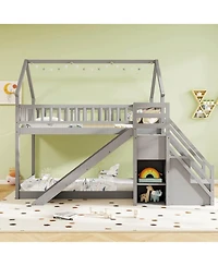 Costway Twin Over Bunk Bed with Slide & Staircase Storage Compartments