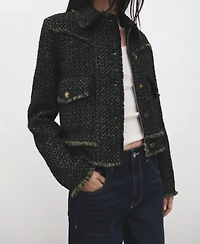 Mango Women's Lapel Collar Tweed Jacket