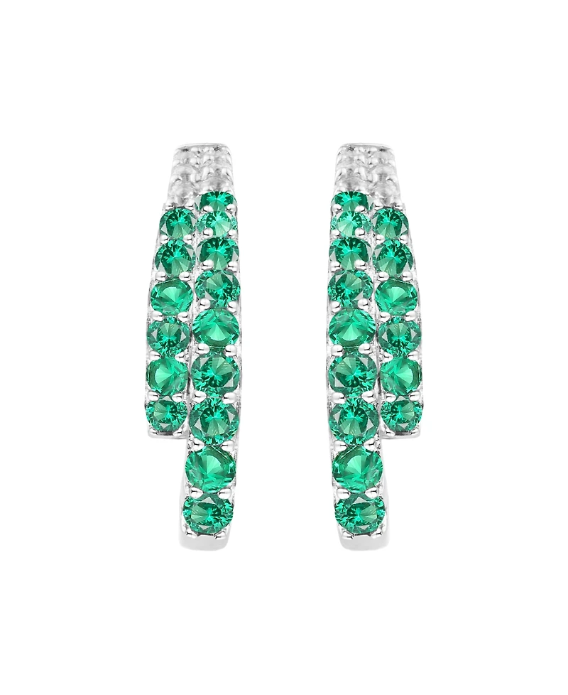 Macy's Lab-Grown Ruby (1 ct. t.w.) and White Sapphire (0.02 Hoop Earrings Sterling Silver (Also Available Emerald, Sapphire)