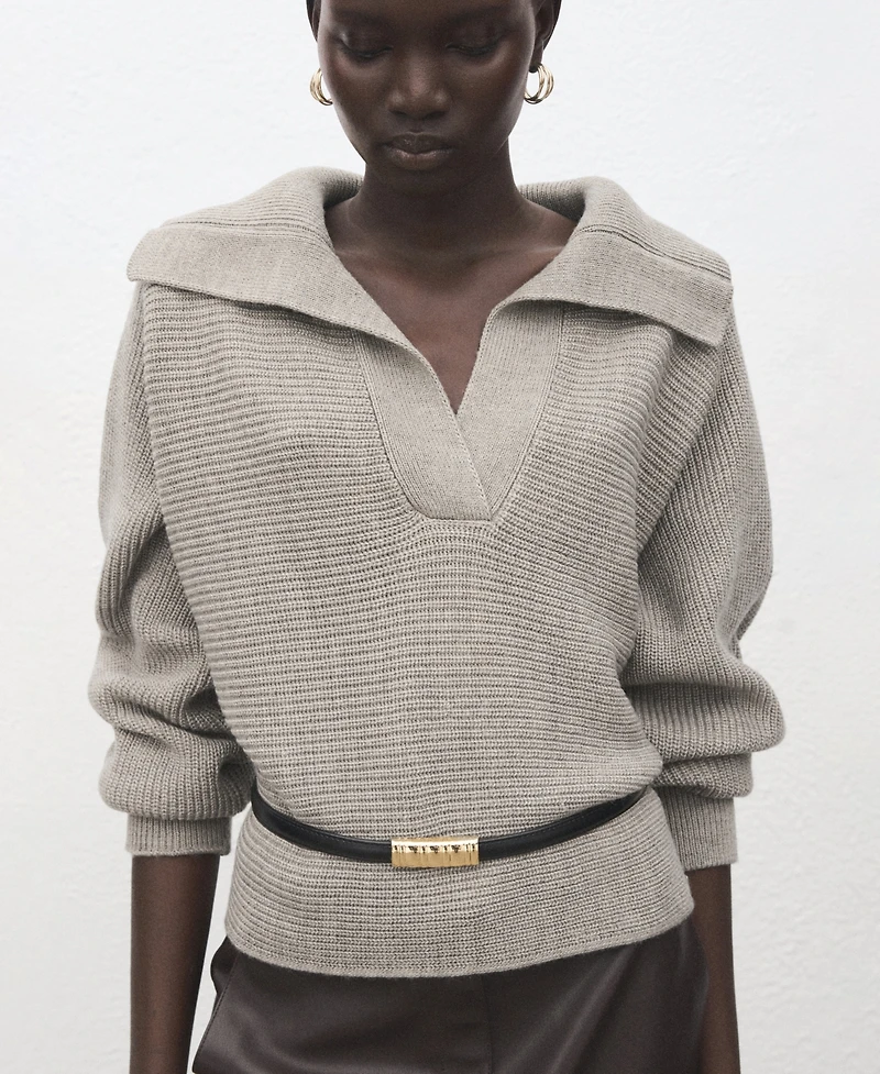 Mango Women's Polo-Neck Ribbed Sweater