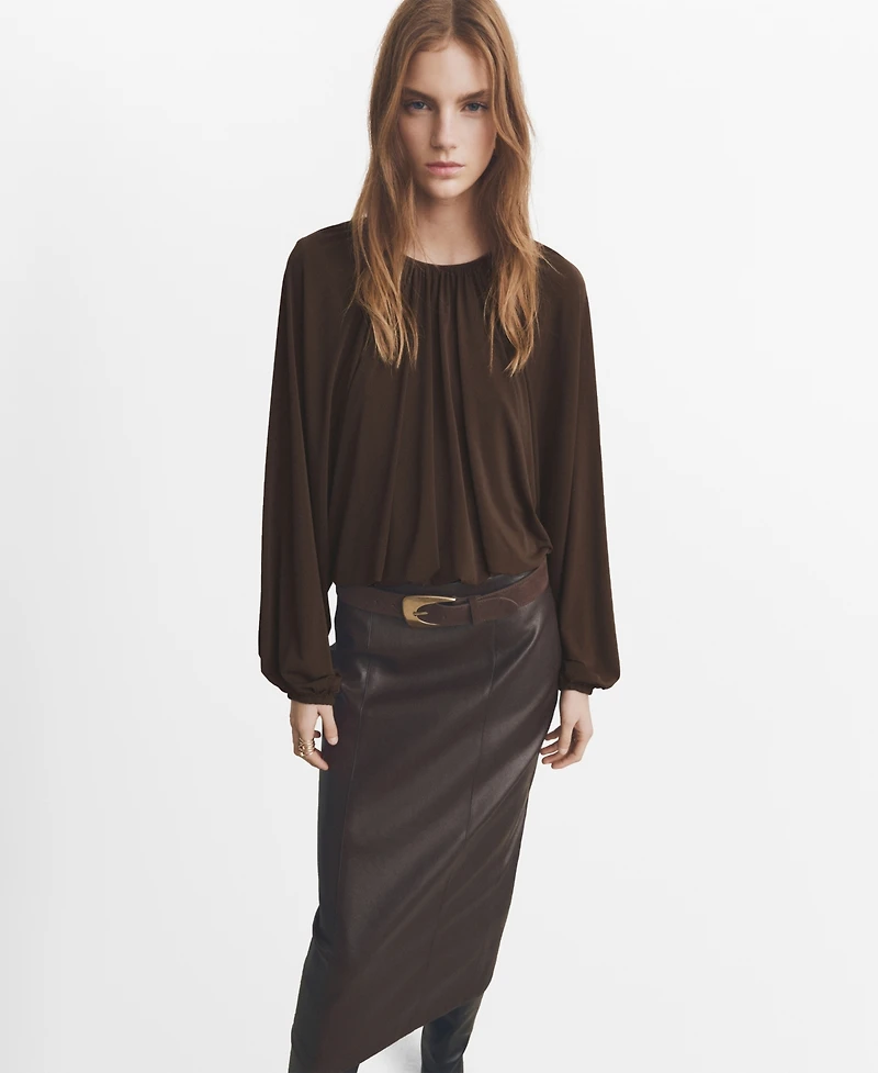 Mango Women's Round Neckline Gathered Blouse