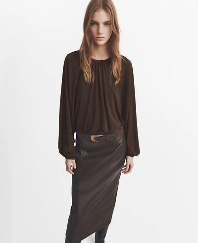 Mango Women's Round Neckline Gathered Blouse