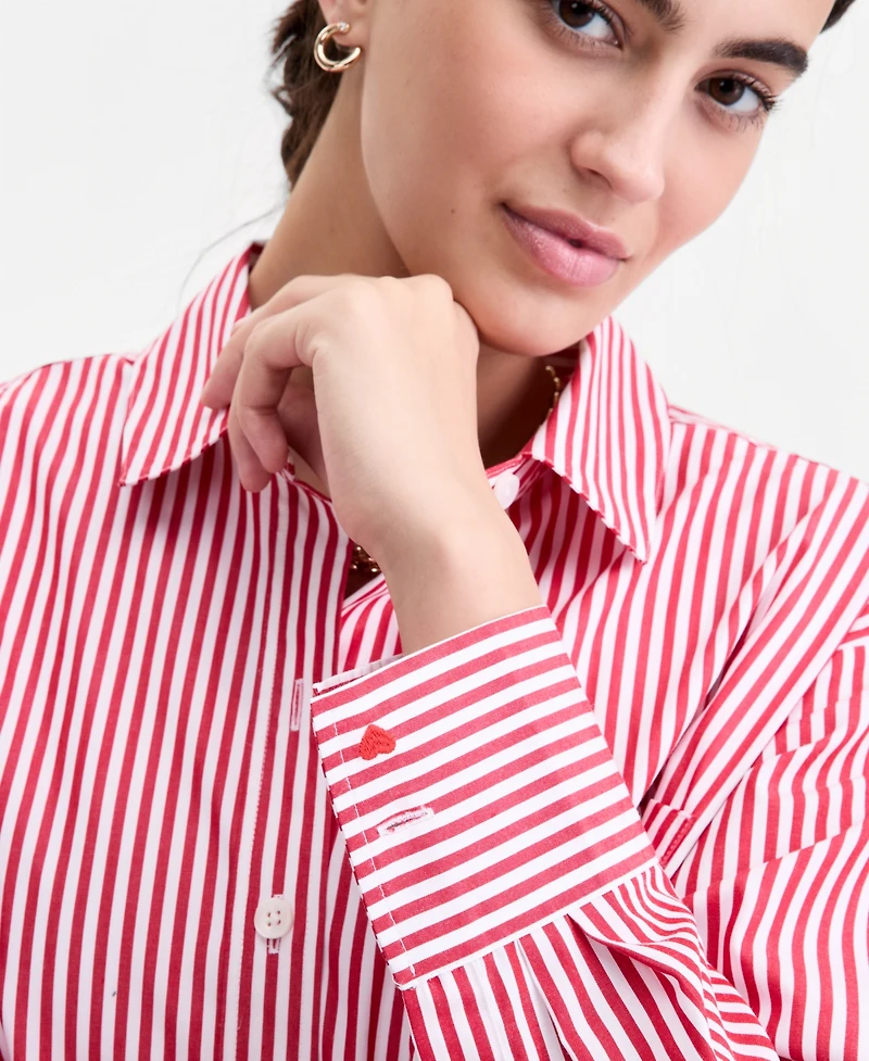 On 34th Women's Embroidered Oversized Poplin Shirt, Macy's Exclusive