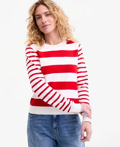 On 34th Women's Mixed-Stripe Crewneck Sweater, Macy's Exclusive