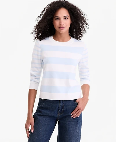 On 34th Women's Mixed-Stripe Crewneck Sweater, Macy's Exclusive