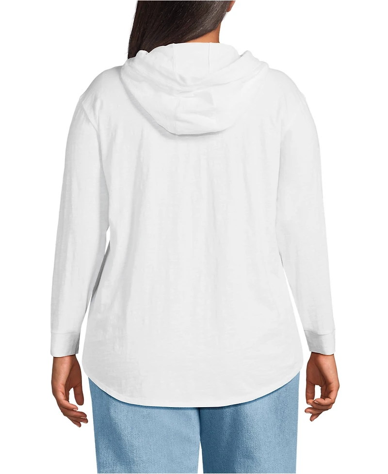 Lands' End Women's Plus Long Sleeve Slub Hooded Popover