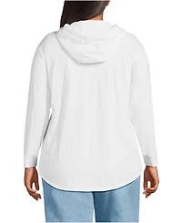 Lands' End Women's Plus Long Sleeve Slub Hooded Popover