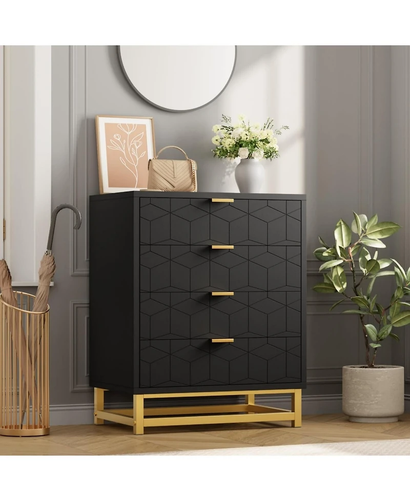gaomon 4-Drawer Bedroom Dresser, Modern Wood Storage Chest with Metal Legs and Wide Drawers for Living Room or Hallway