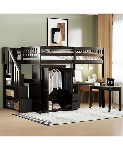 Streamdale Furniture Full-Size Multifunctional Loft Bed with Staircase and Storage