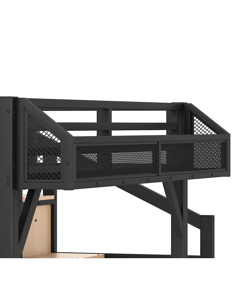 Streamdale Furniture Twin Xl Loft Bed with Storage Stairs, Shelves, Wardrobe, Usb, Led Lights