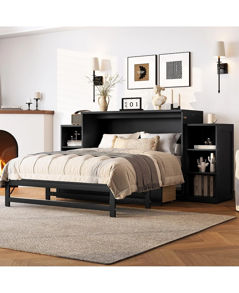 Streamdale Furniture Full size Murphy bed with storage drawers & shelves