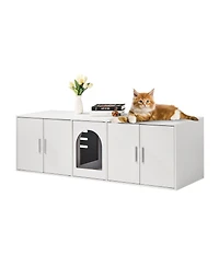 Zeus & Ruta White Hidden Wooden Cat Litter Box Enclosure